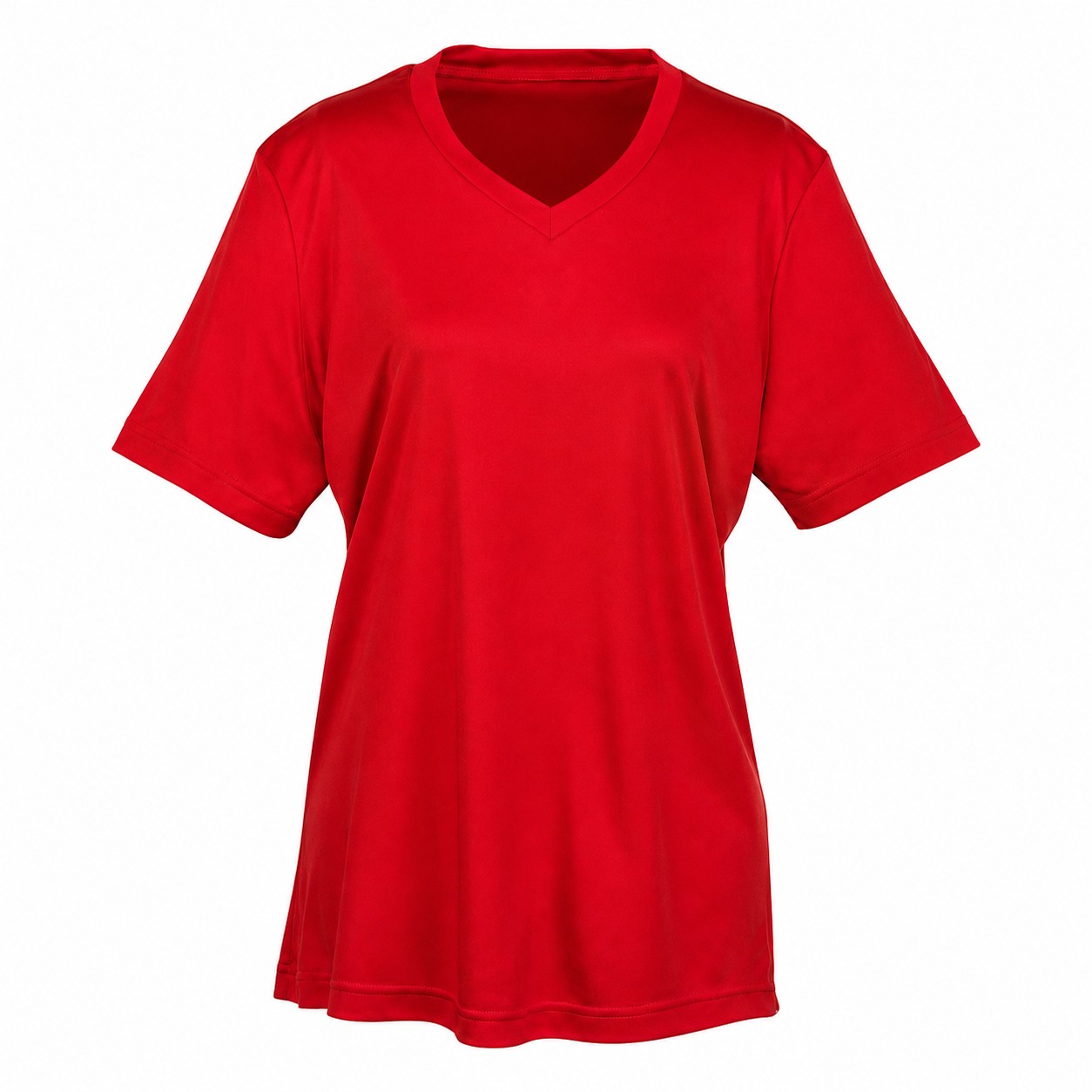 Ladies Polyester V Neck Shirt — Red
