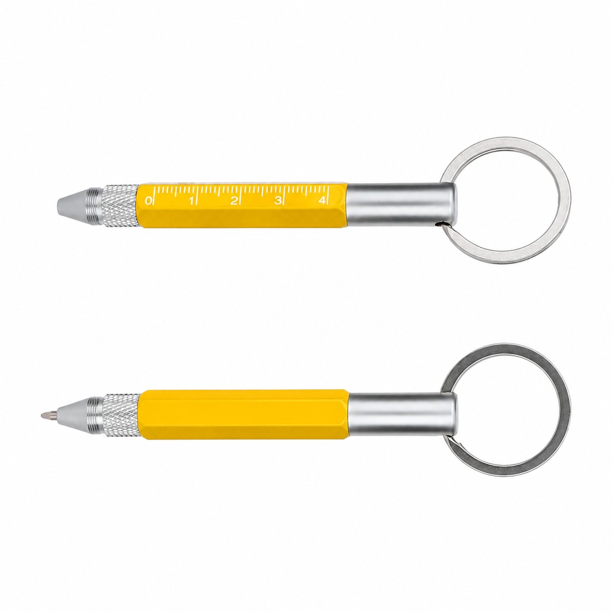 Aluminum Ruler Pen Keychain Tool — Yellow
