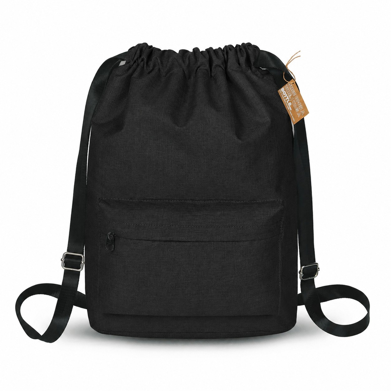 300D Polyester Zippered Storage Drawstring Bag — Black