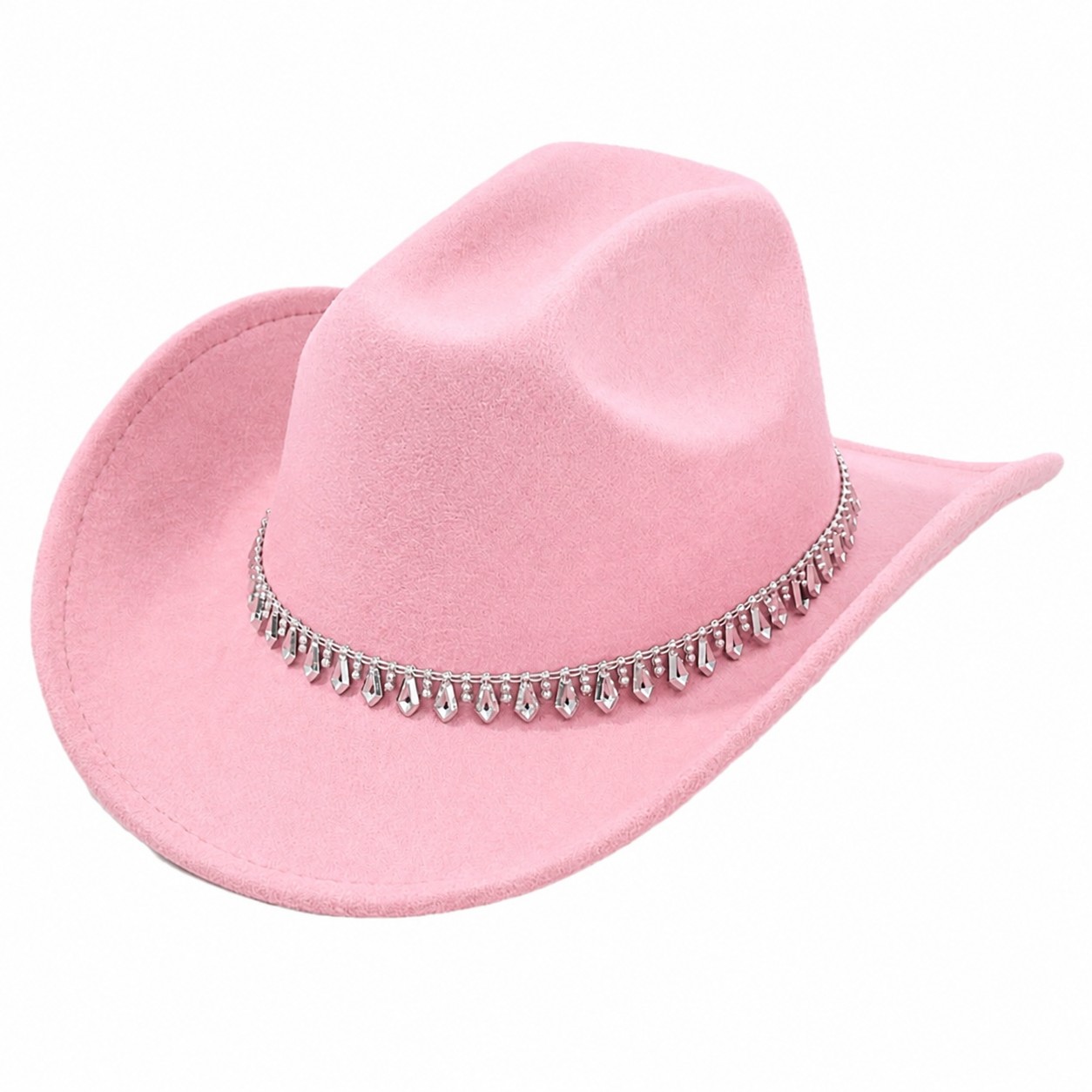 Rhinestone Band Polyester Cowboy Hat — Light Pink