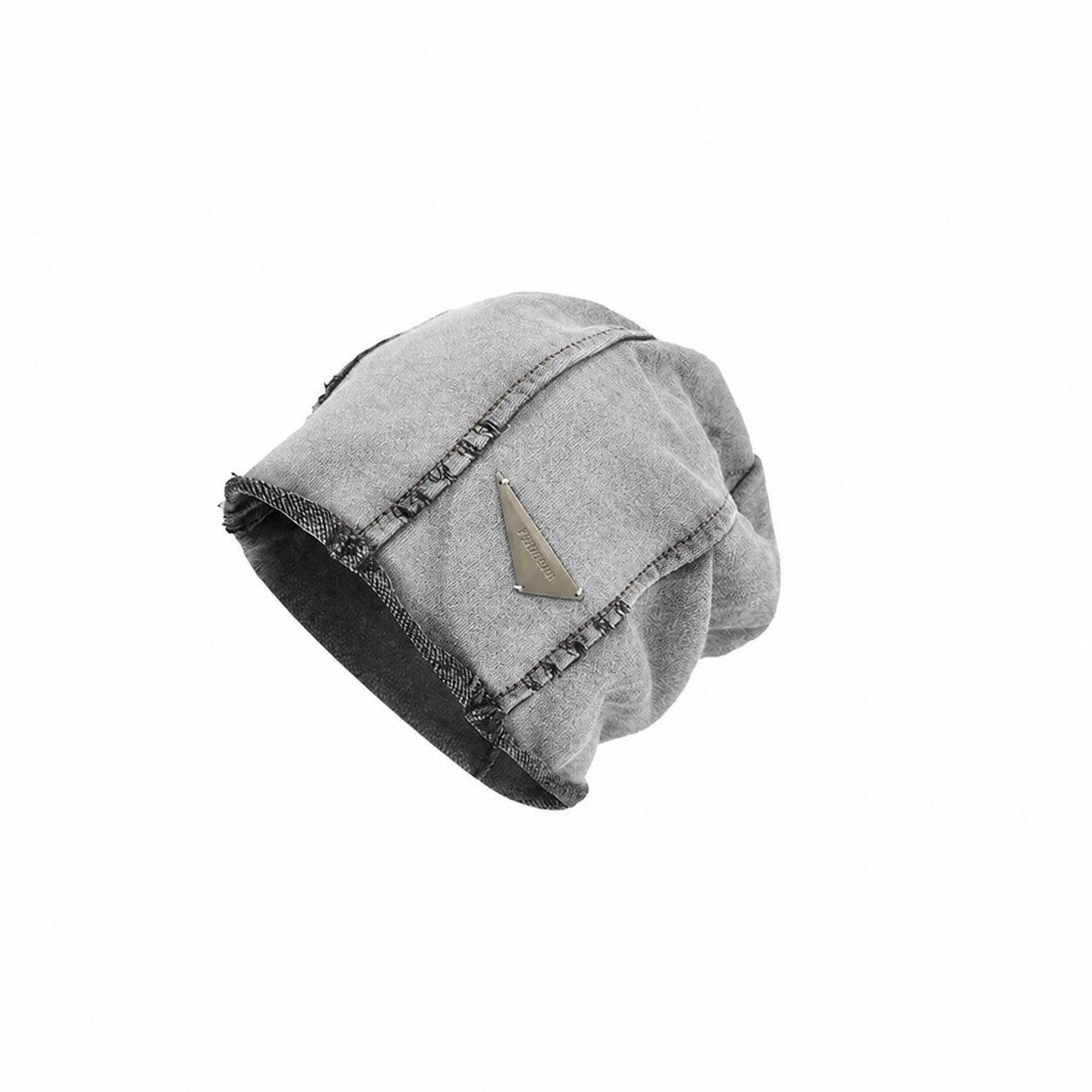 Distressed Polyester Head Wrap Beanie — Light Gray