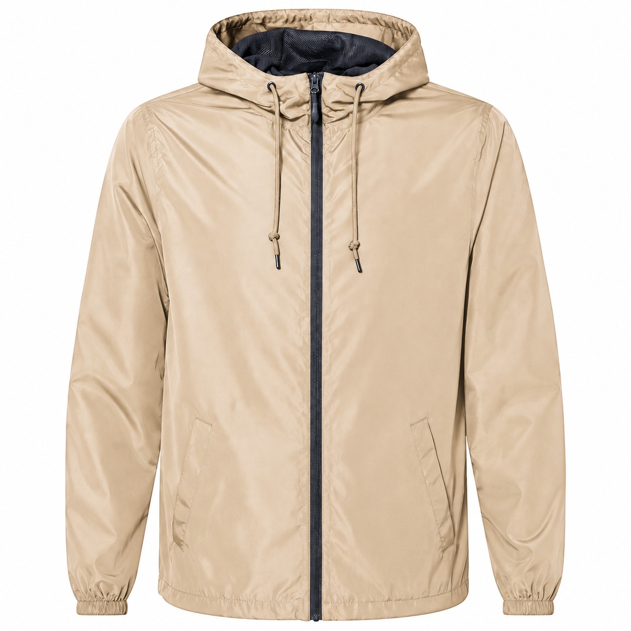 Polyester Hooded Wind Jacket — Tan Beige