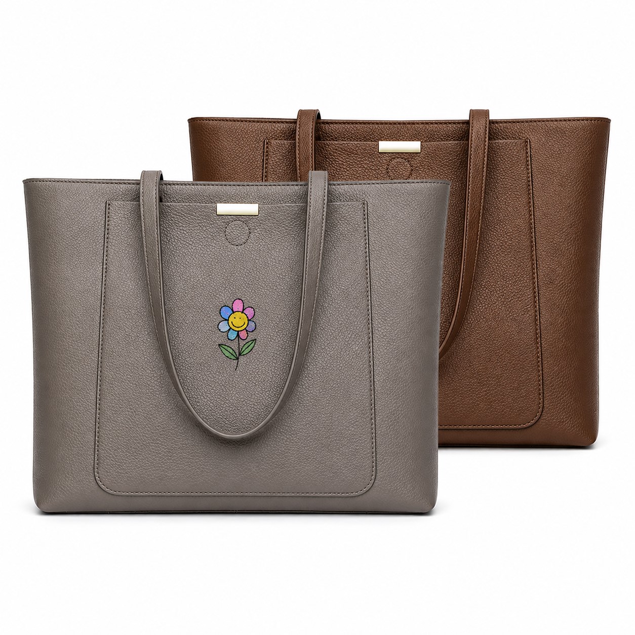 Leather Shoulder Tote With Front Pocket — view 1