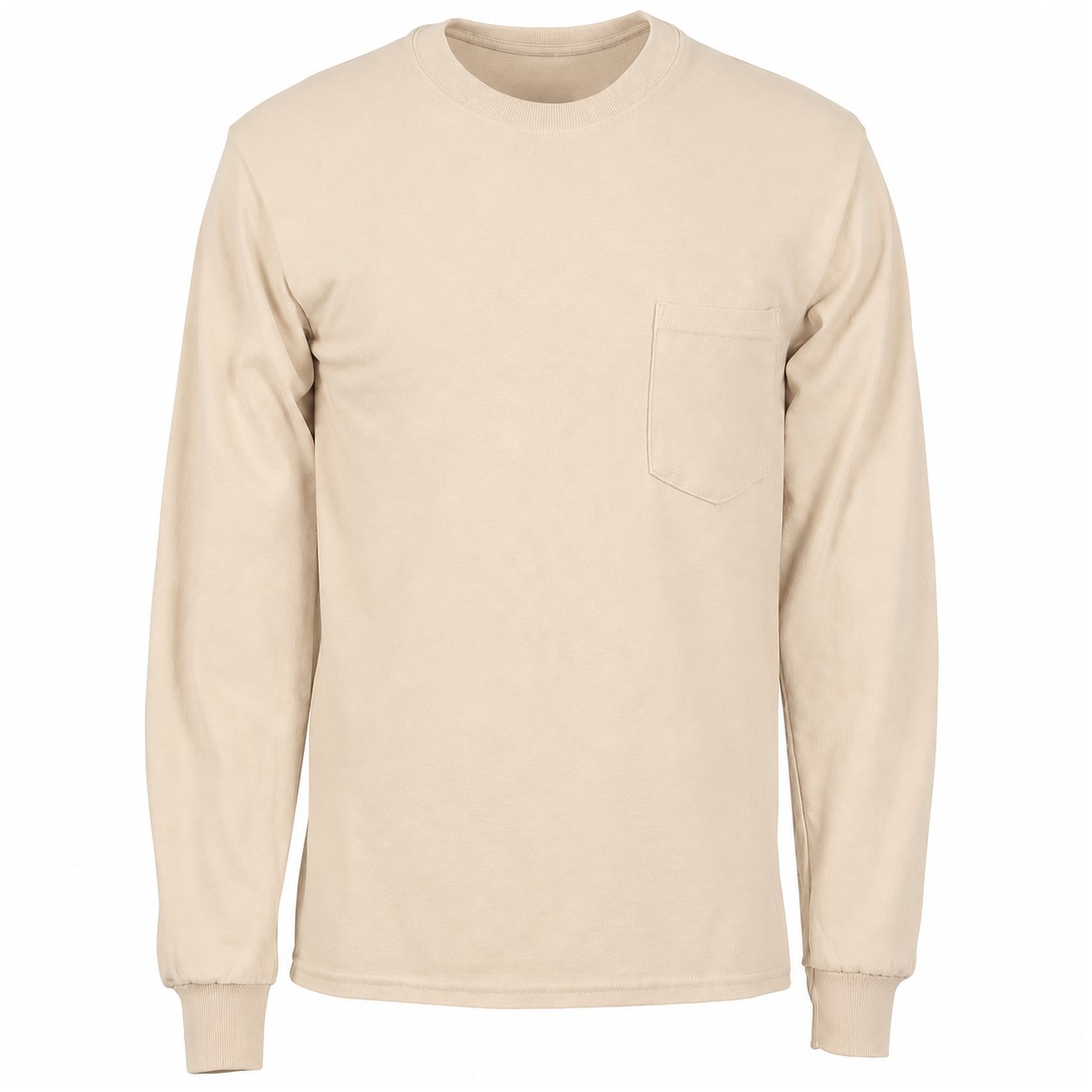 Cotton Pocket Long Sleeve Tee — Beige