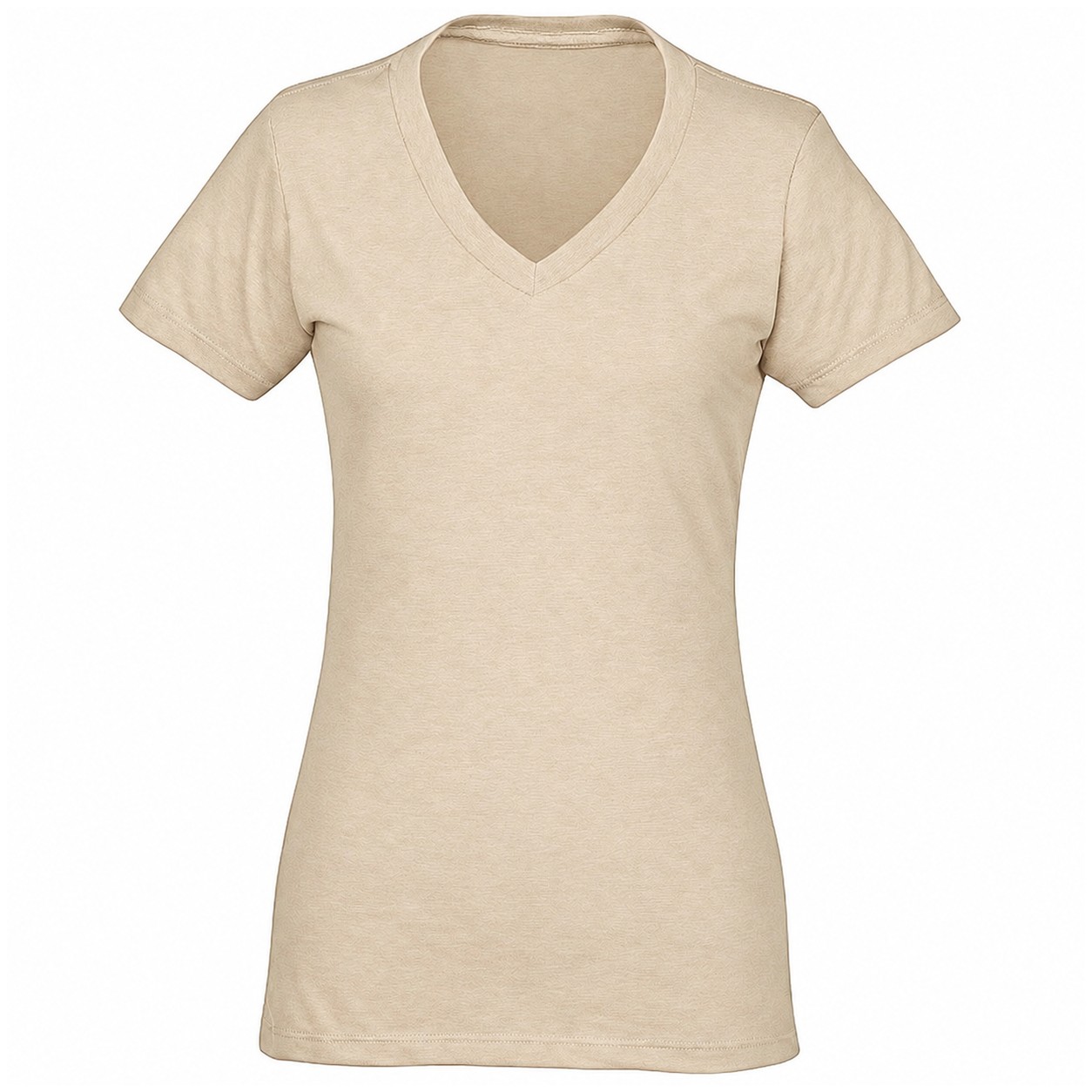 Ladies Cotton Polyester Blend V Neck Tee — Beige