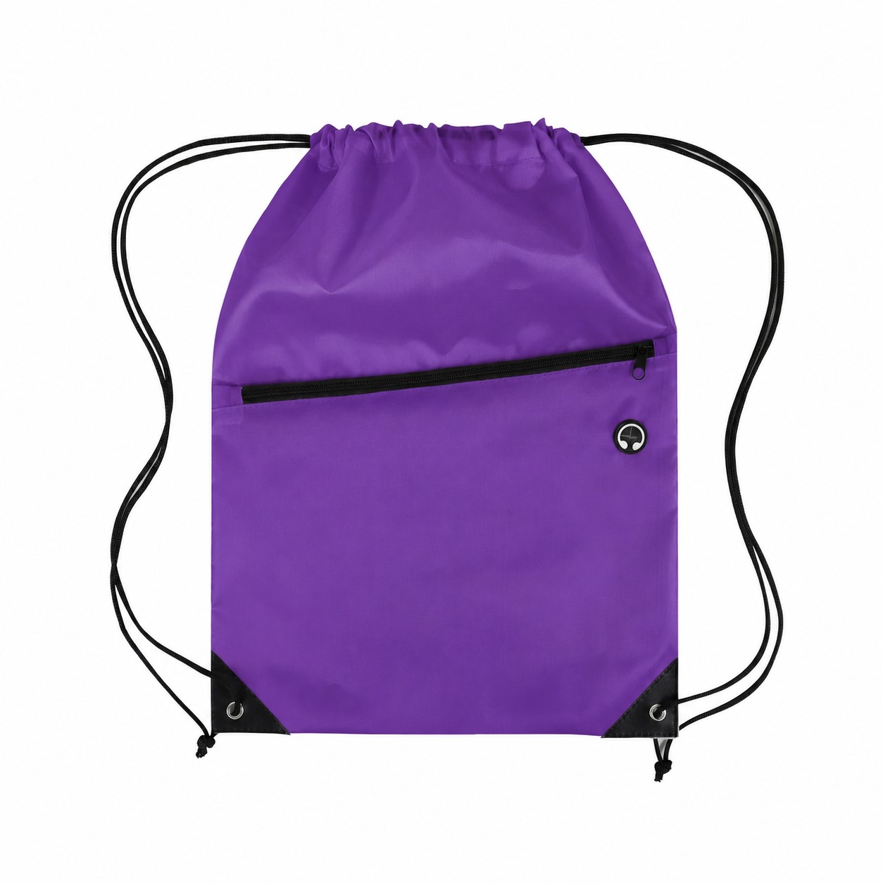 210D Polyester Zippered Drawstring Bag — Purple