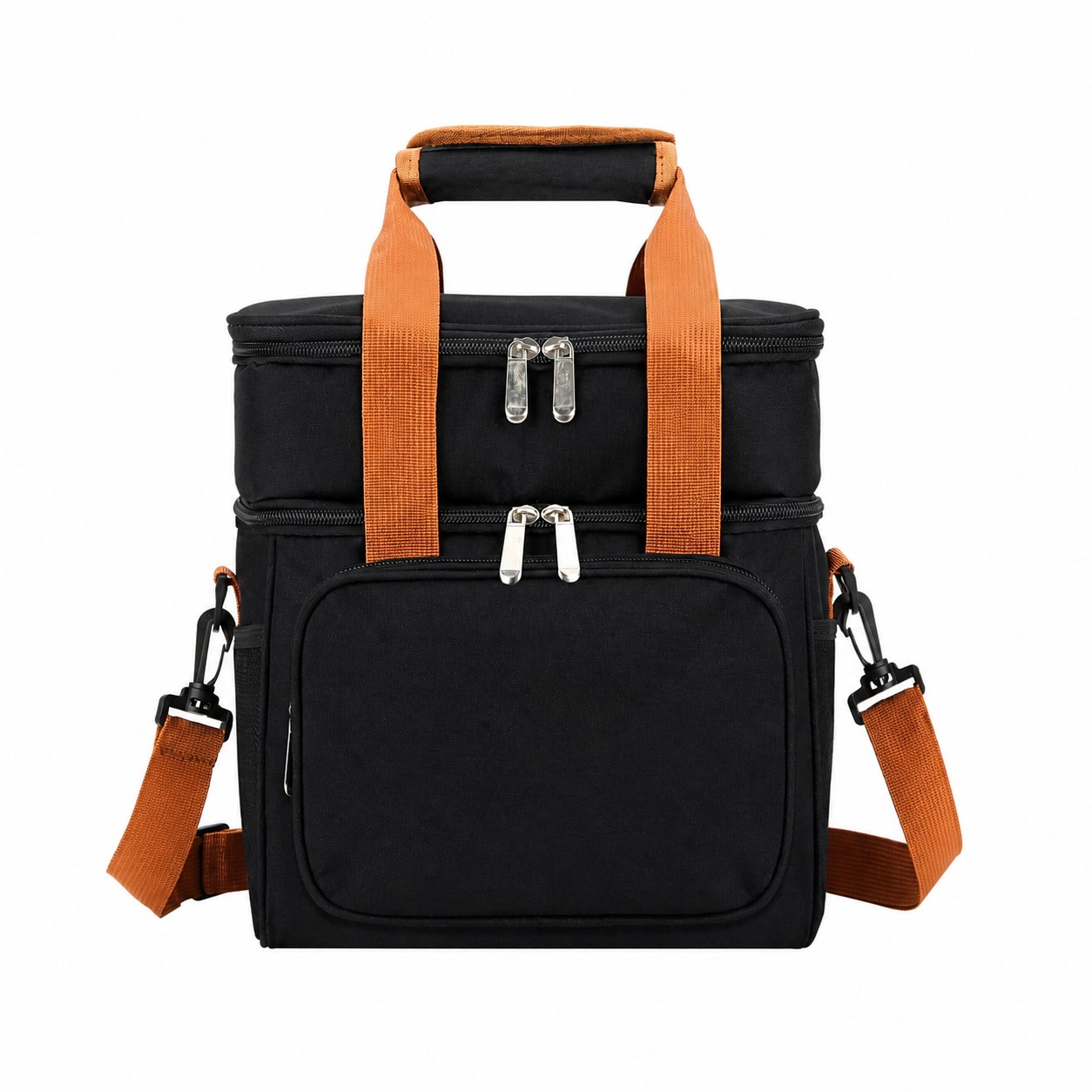 300D Polyester Double-Deck Insulated Lunch Bag — Black