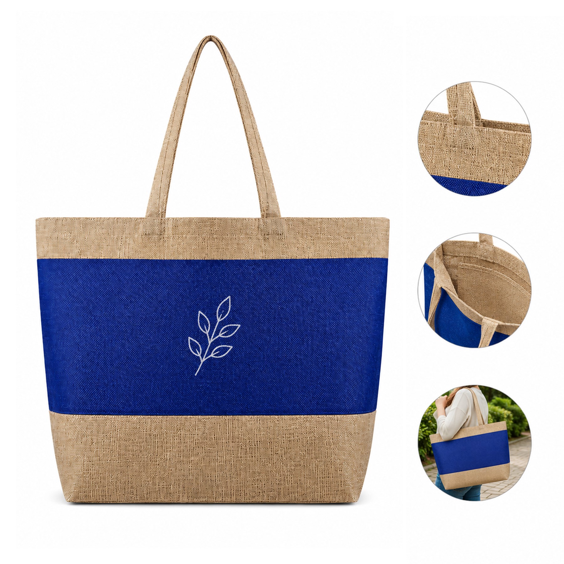 Colorblock Linen Tote With Long Handles
