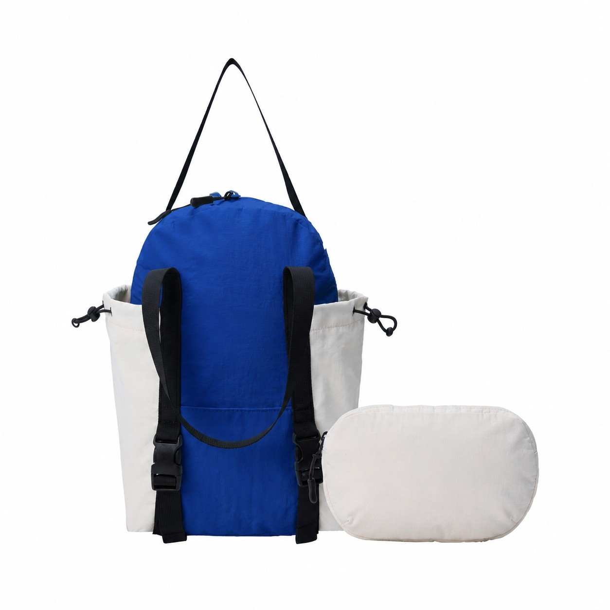 Nylon Zippered Storage Backpack — Beige/Royal Blue