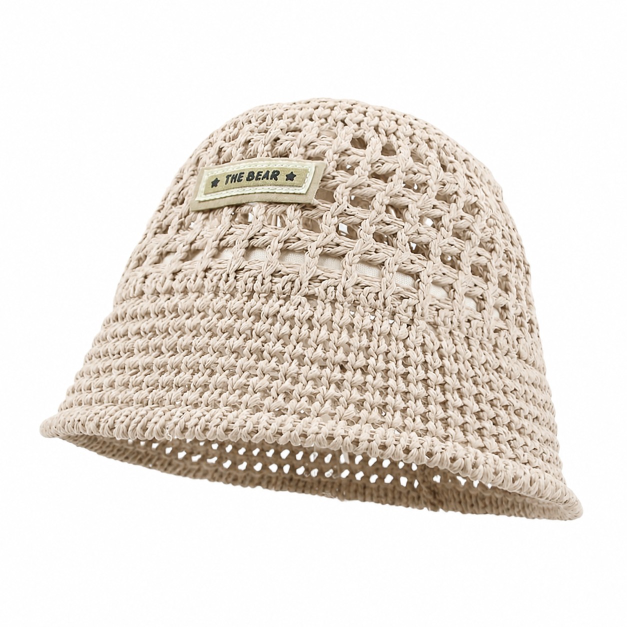 Straw Open Weave Bucket Hat — Beige