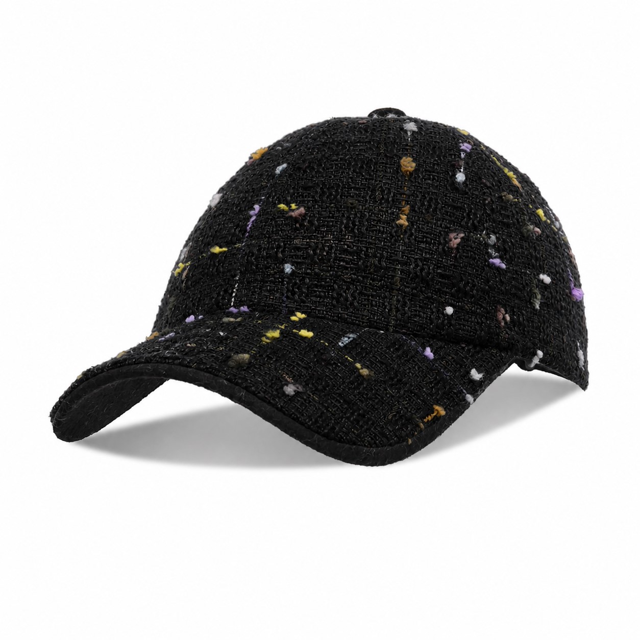 Tweed Baseball Cap With Curved Bill — Black