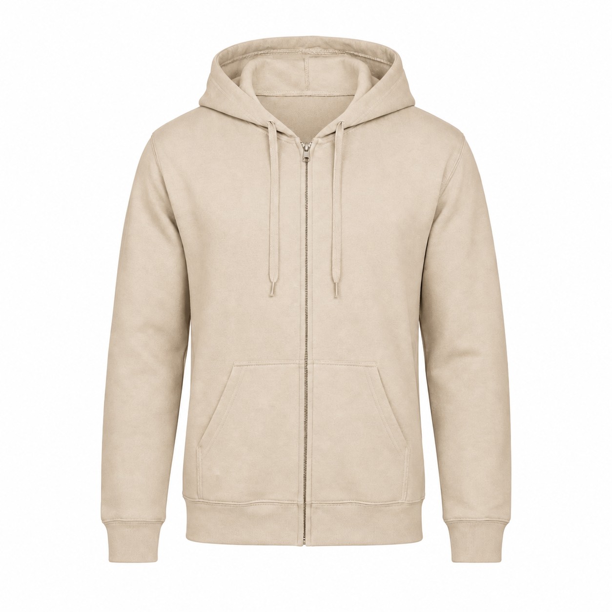 Soft Full Zip Fleece Hoodie — Beige