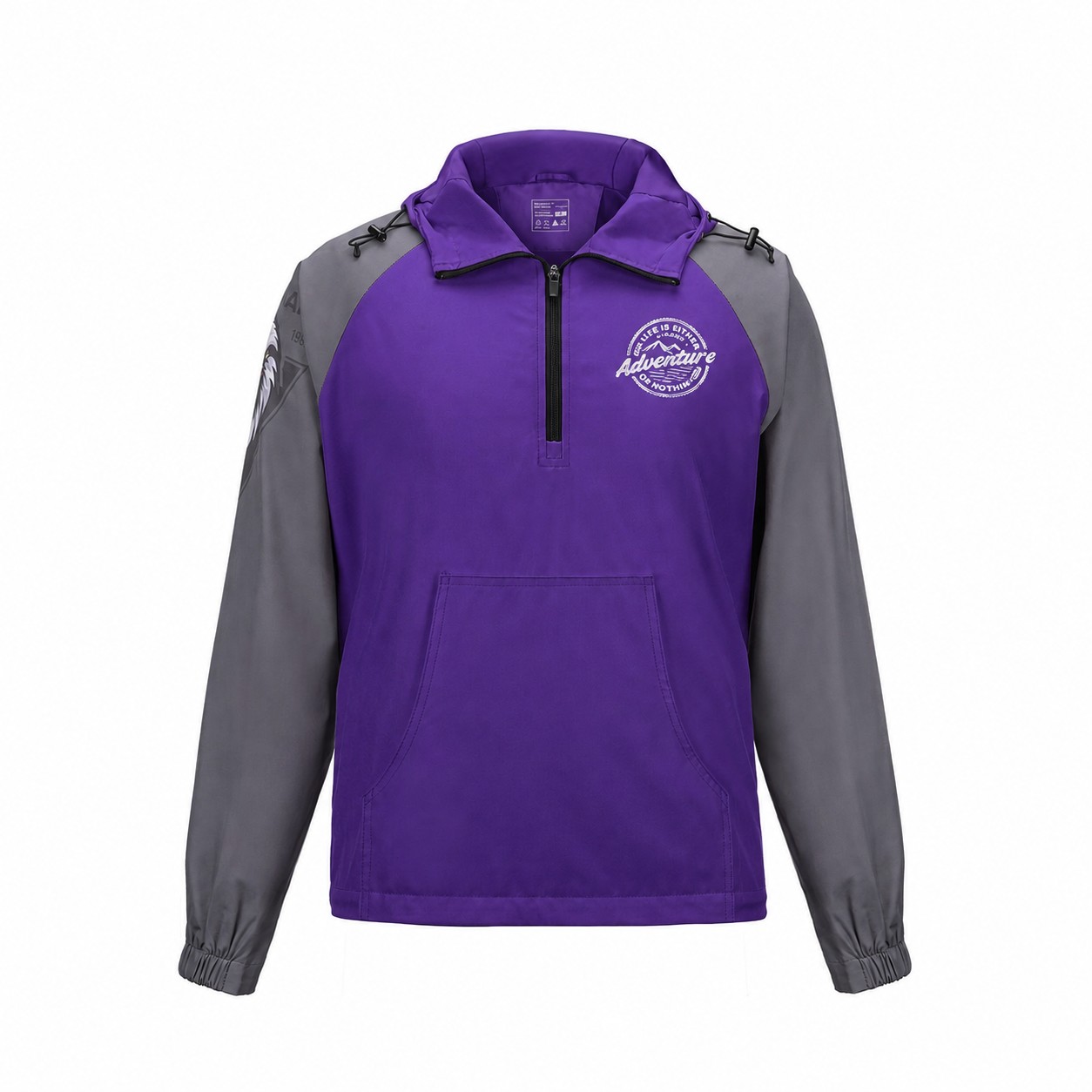 Polyester Quarter-Zip Hooded Jacket — Purple