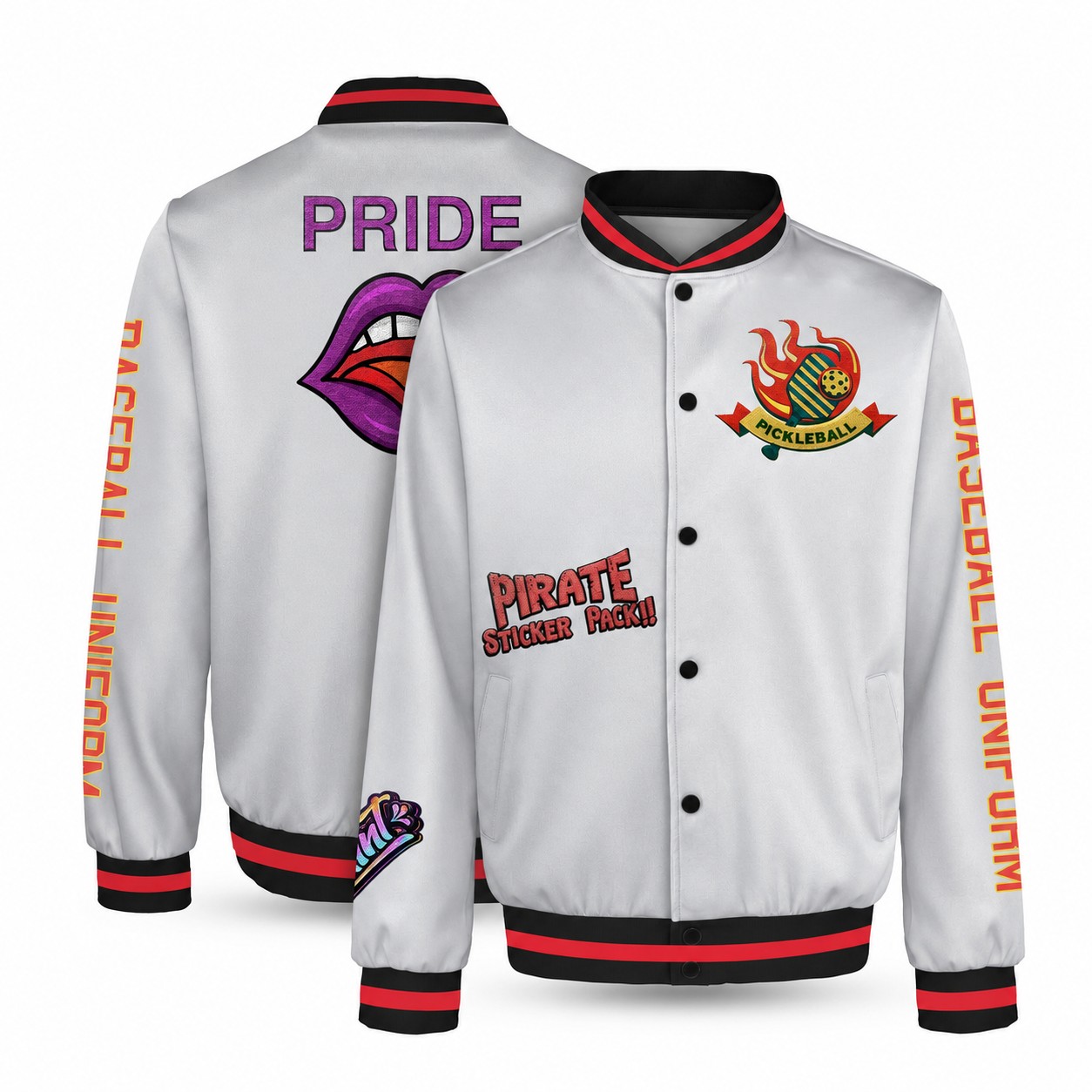 Button-Front Polyester-Spandex Varsity Jacket — Silver