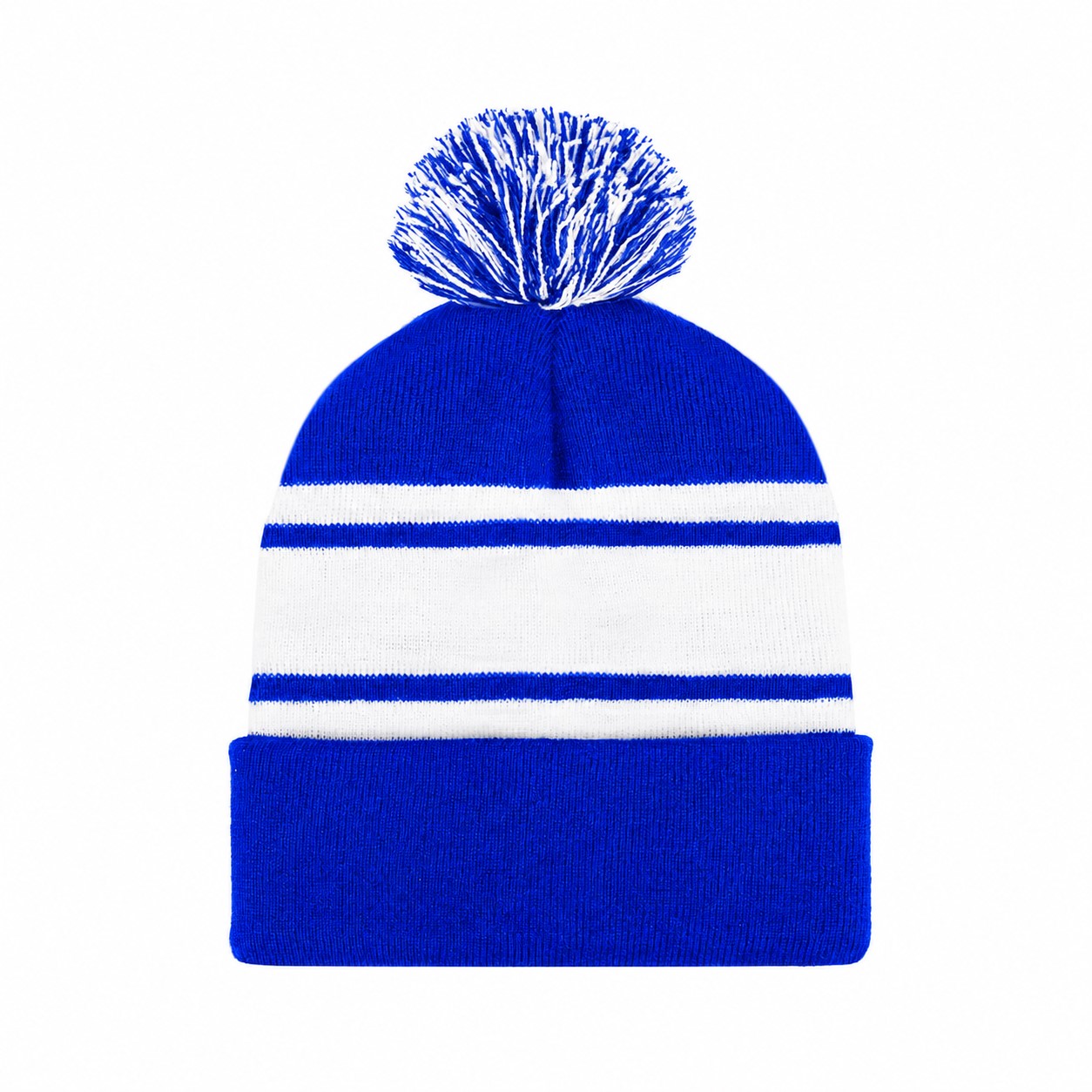 Two-Tone Knit Pom Beanie With Cuff — Royal Blue