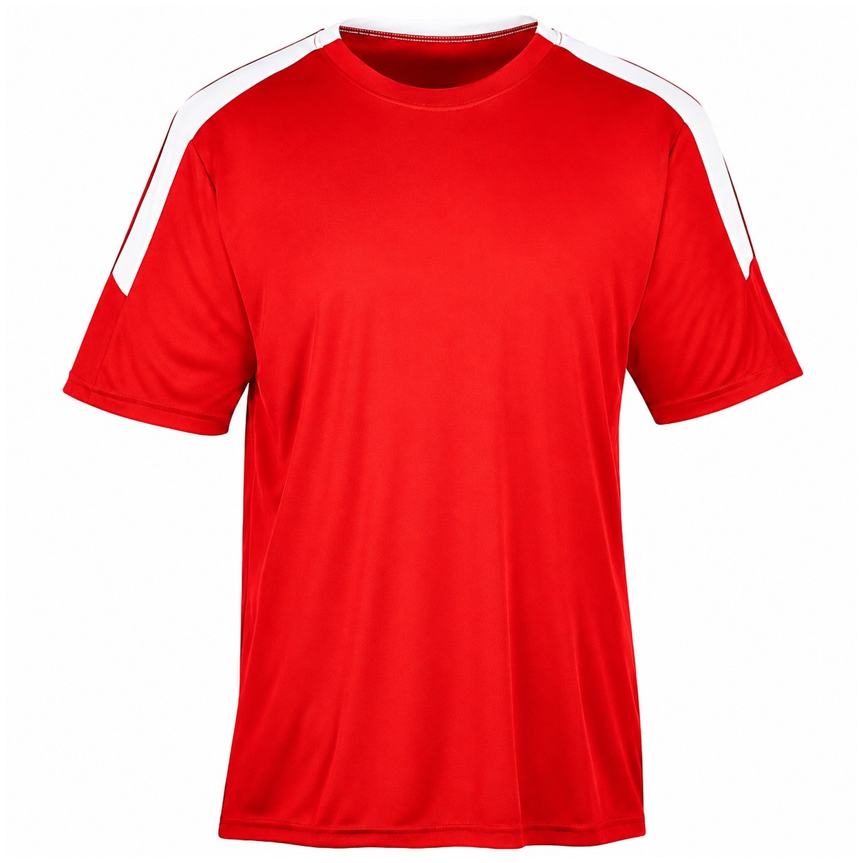 Polyester Contrast Stripe Crewneck Shirt — Red
