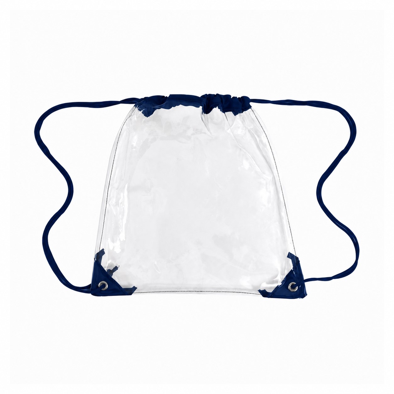 PVC And 210D Polyester Clear Drawstring Bag — Navy Blue
