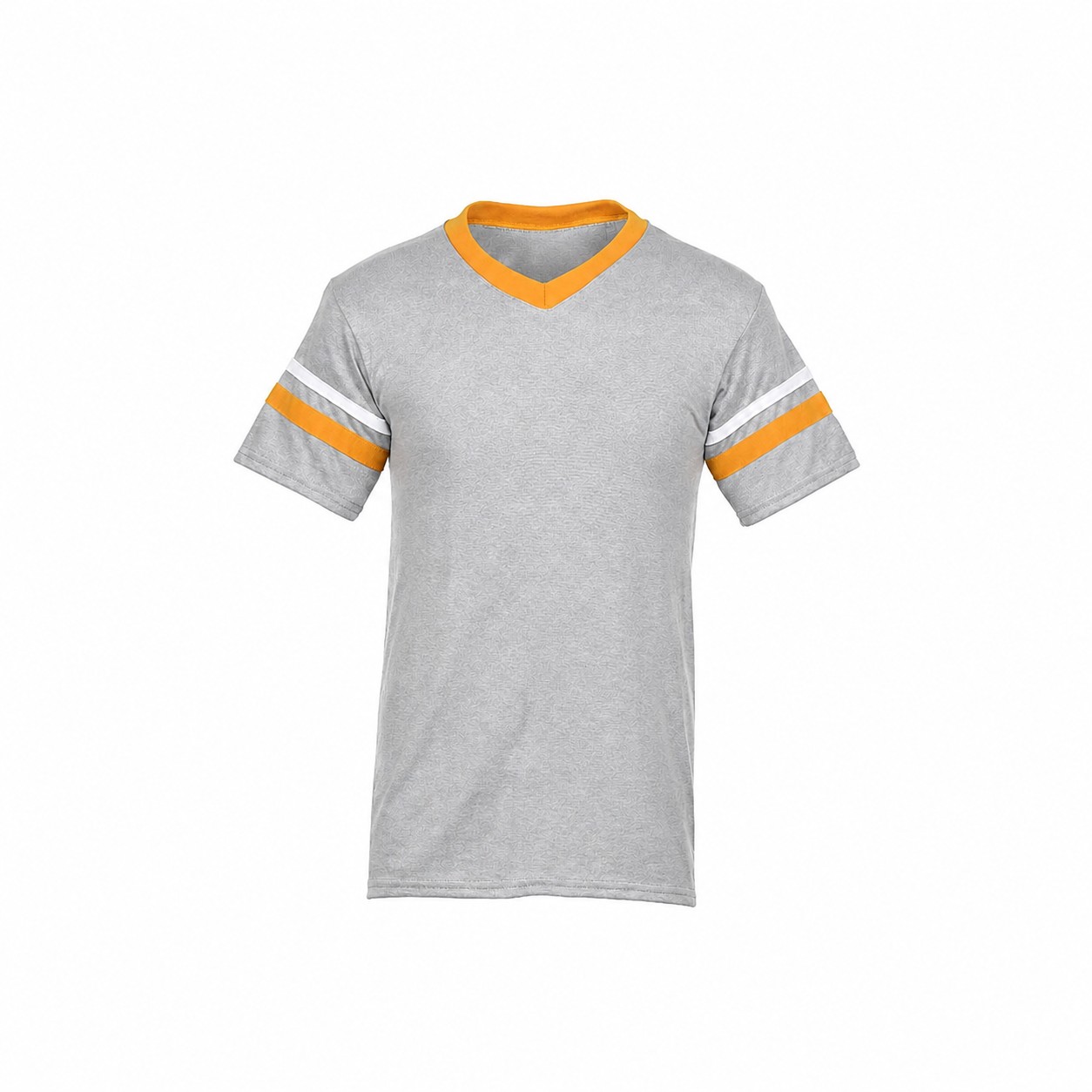 Stripe Trim Cotton Polyester V Neck Shirt — Silver