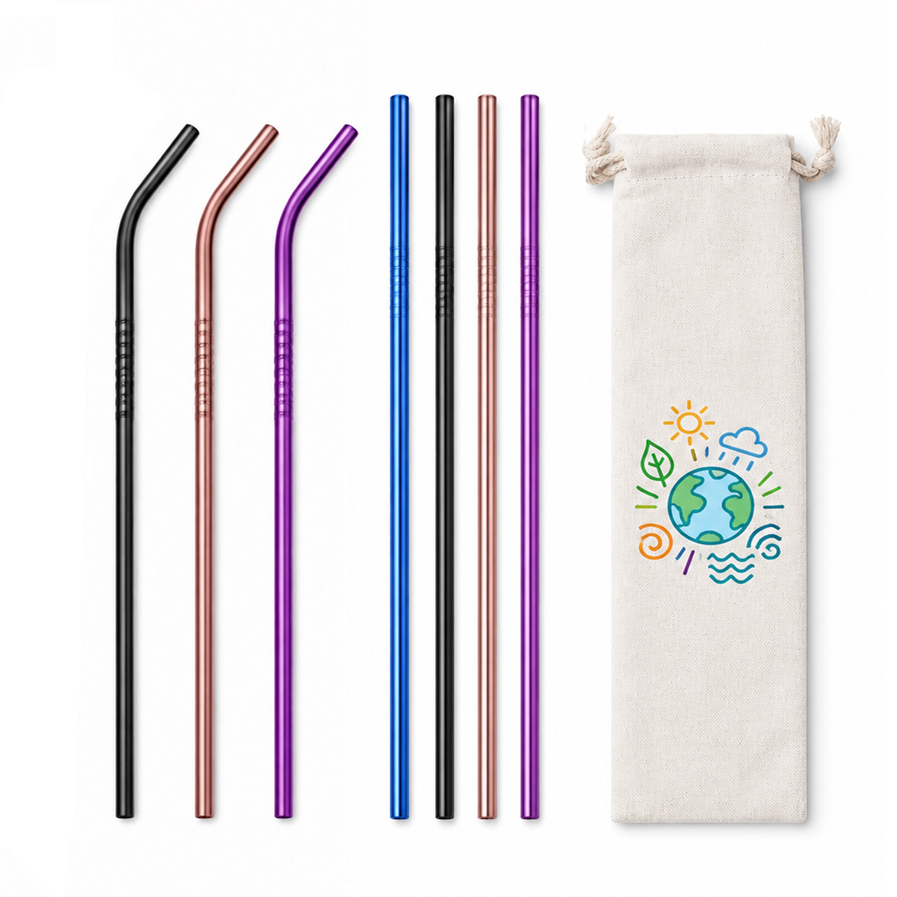 Straight And Bent 304 Stainless Steel Straw Kit