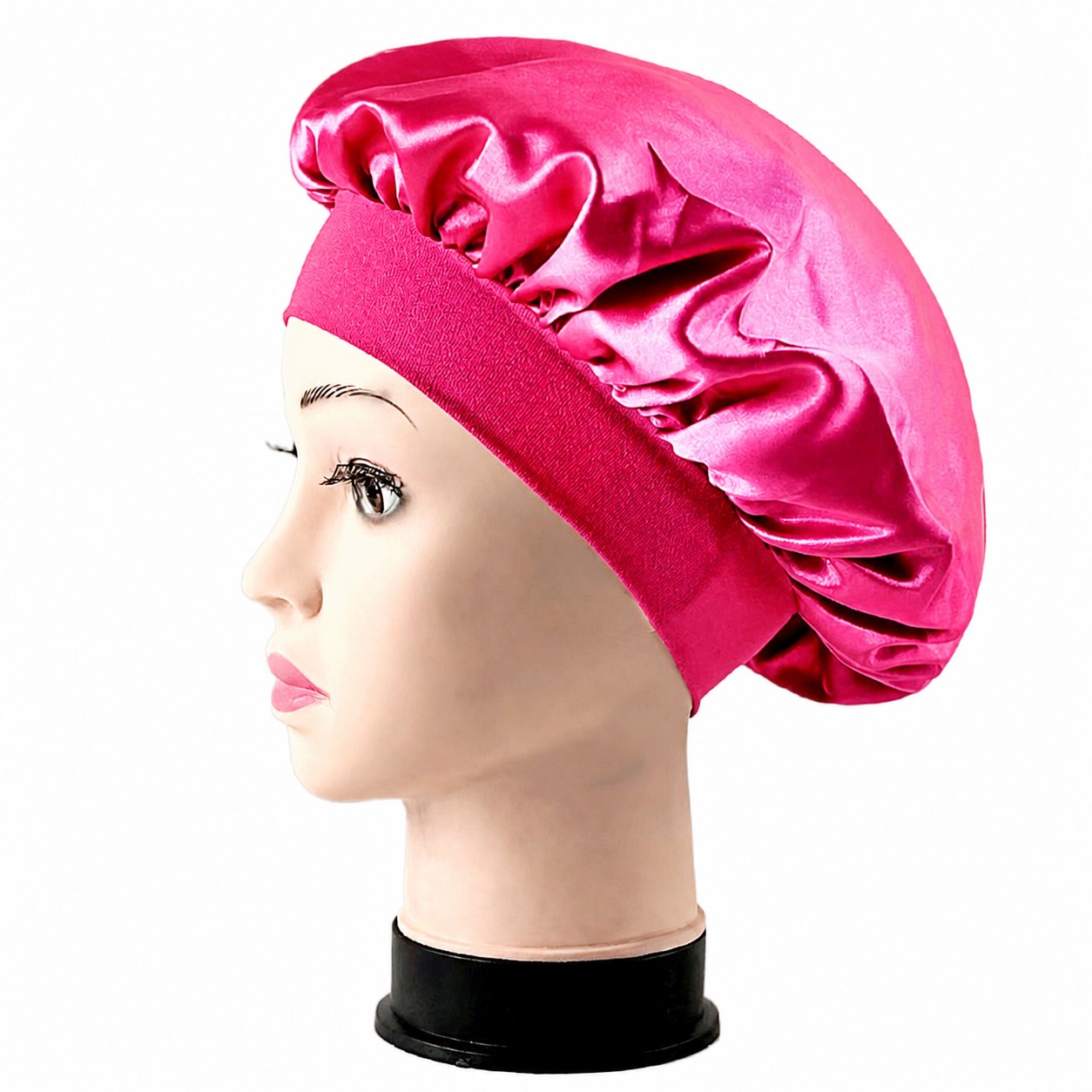 Satin Wide Band Sleep Bonnet — Rose Red