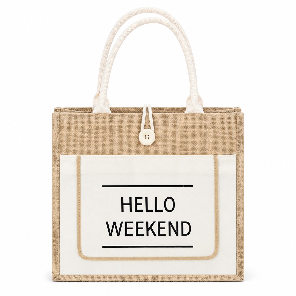 Jute Canvas Front Pocket Tote Bag — view 2