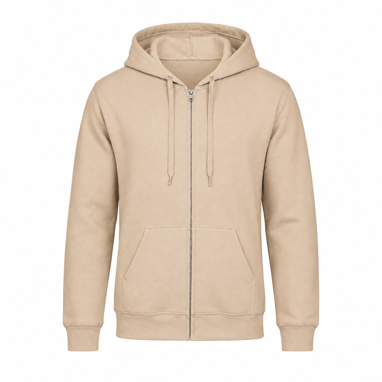 Soft Full Zip Fleece Hoodie — Tan Beige