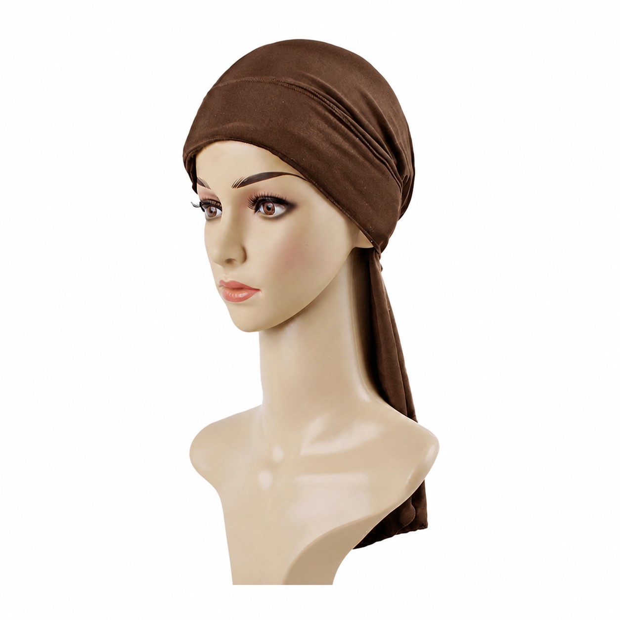 Polyester Drawstring Hair Turban — Coffee Brown