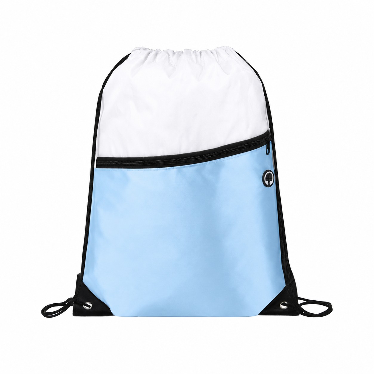Two-Tone Zipper Drawstring Backpack — Baby Blue