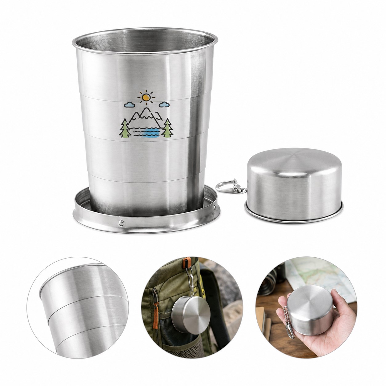 Telescoping Stainless Steel Cup With Carry Hook
