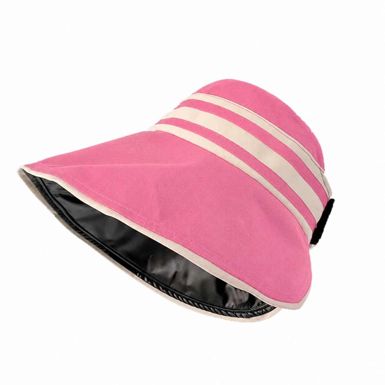 Striped Polyester Wide Brim Sun Hat — Pink