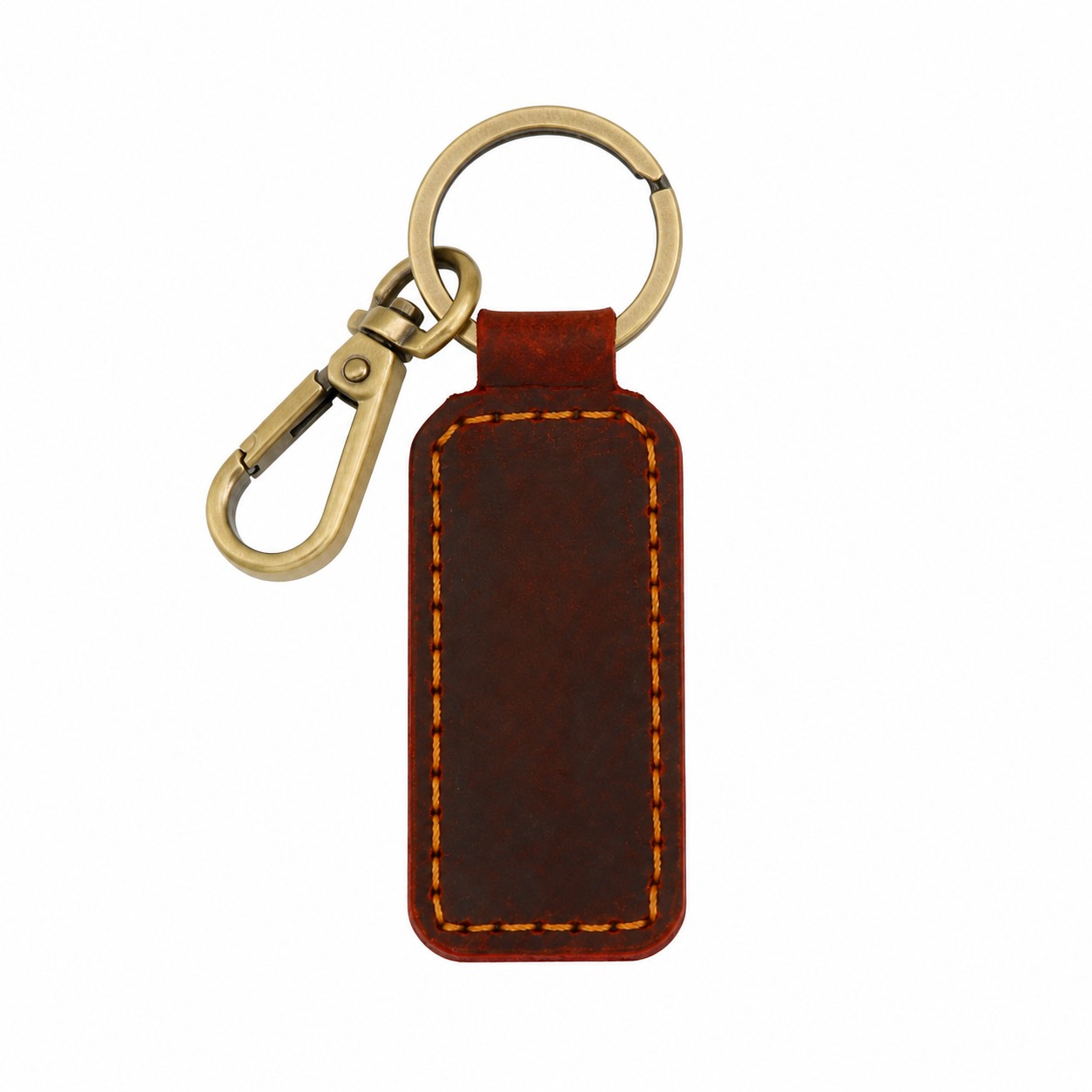 Rectangular Genuine Leather Keychain With Swivel Hook — view 2