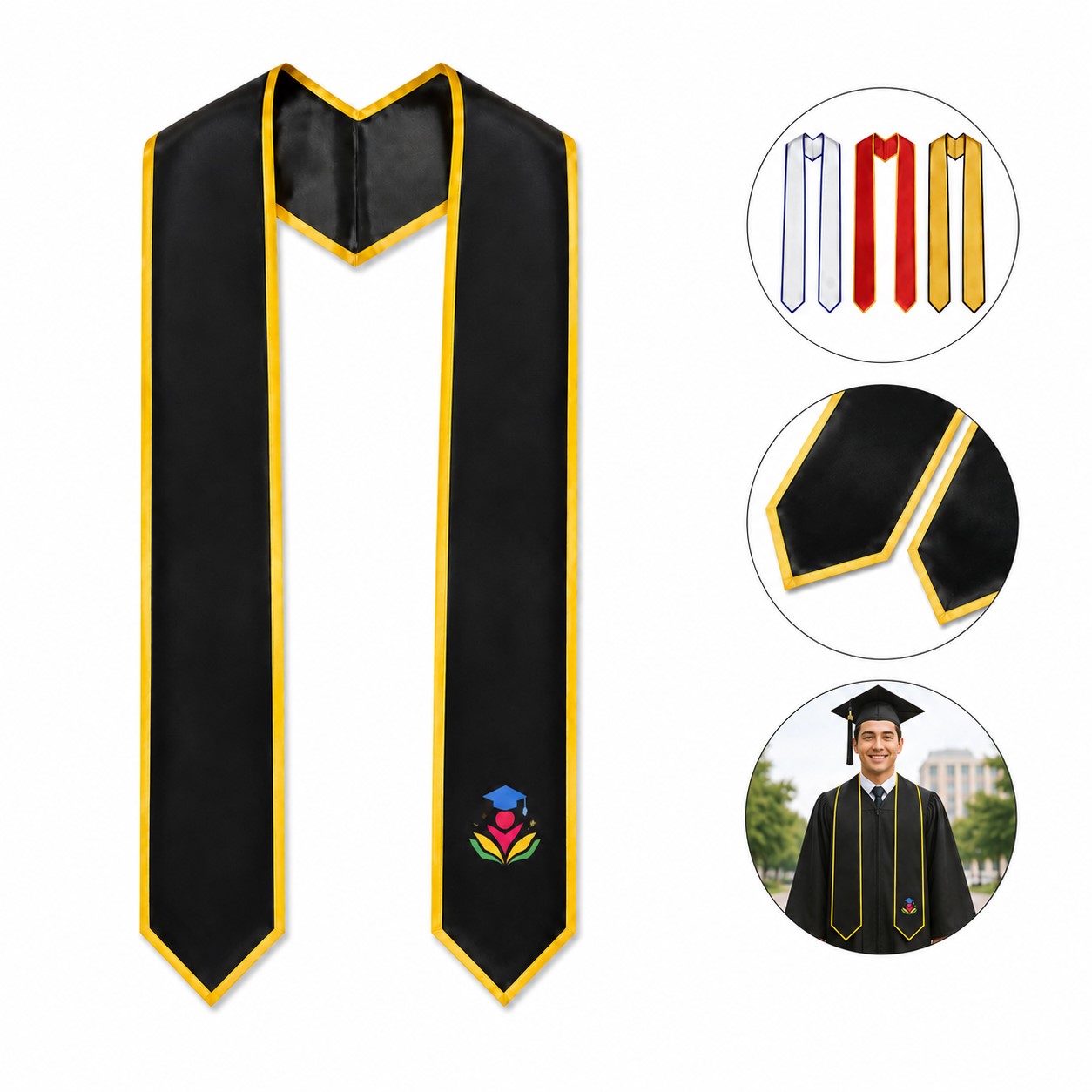 V Neck Satin Graduation Honor Stole