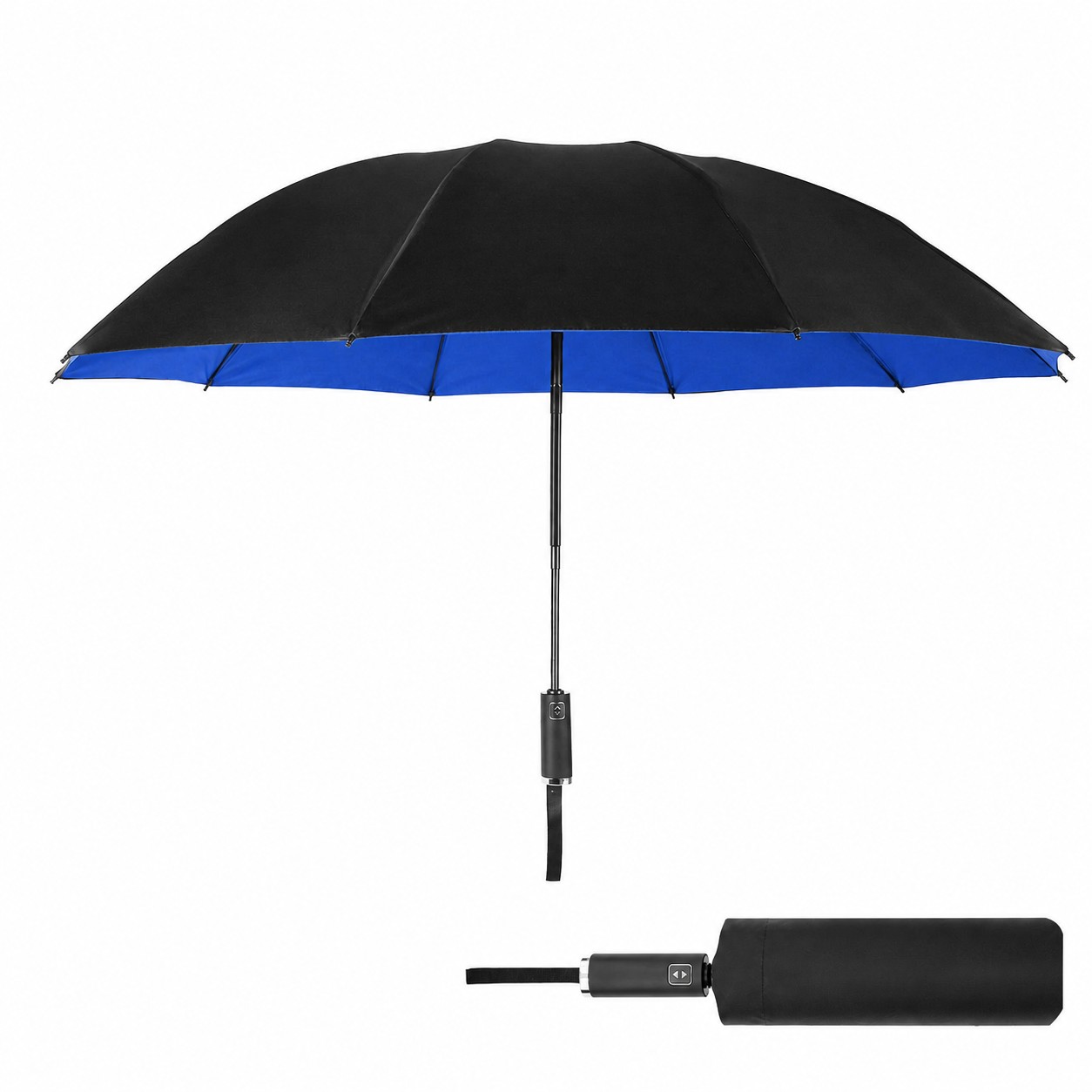 Inverted Auto Open Folding Umbrella — Black/Royal Blue