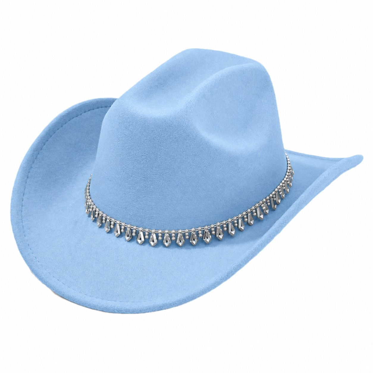Rhinestone Band Polyester Cowboy Hat — Sky Blue