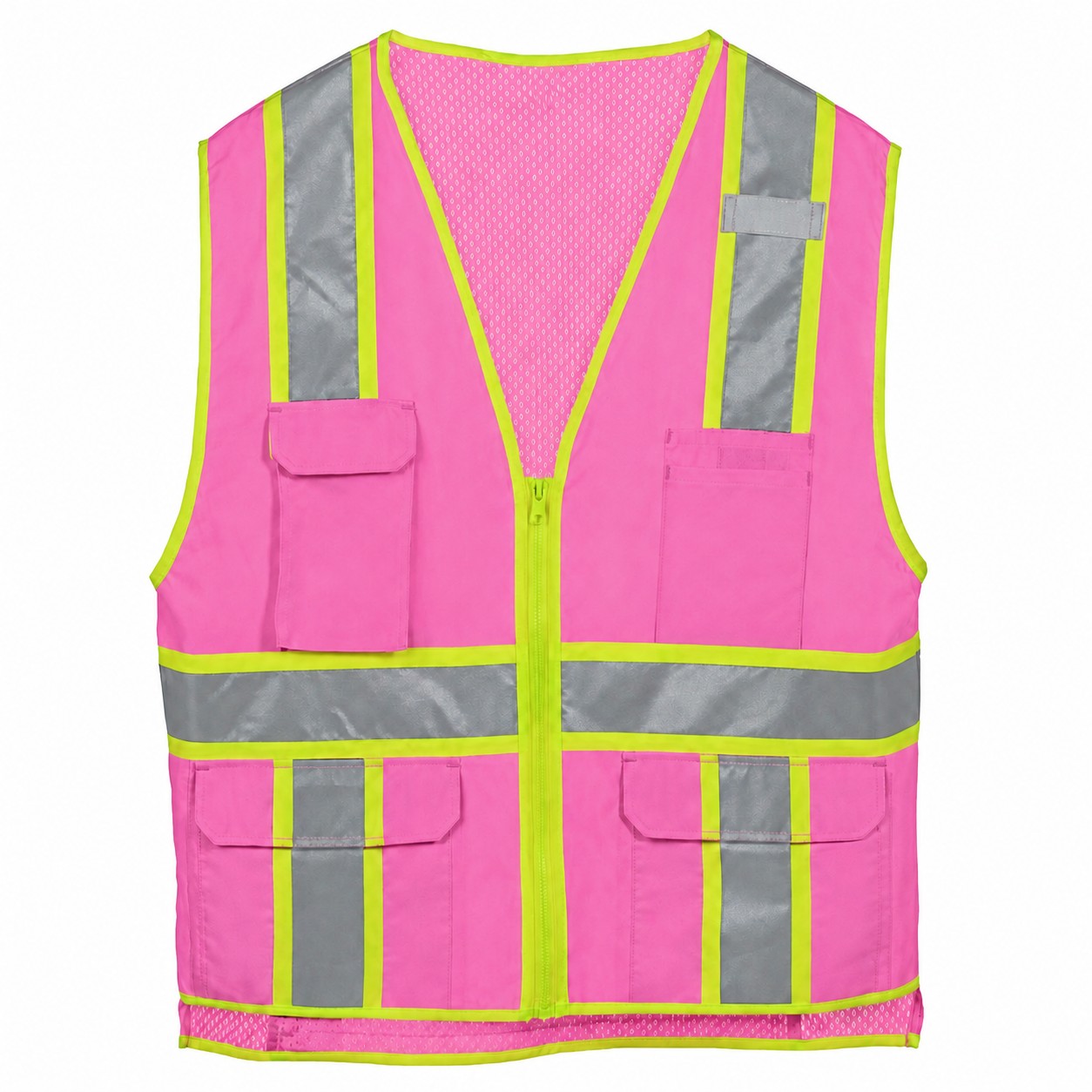 Full Zip Polyester Utility Vest — Pink