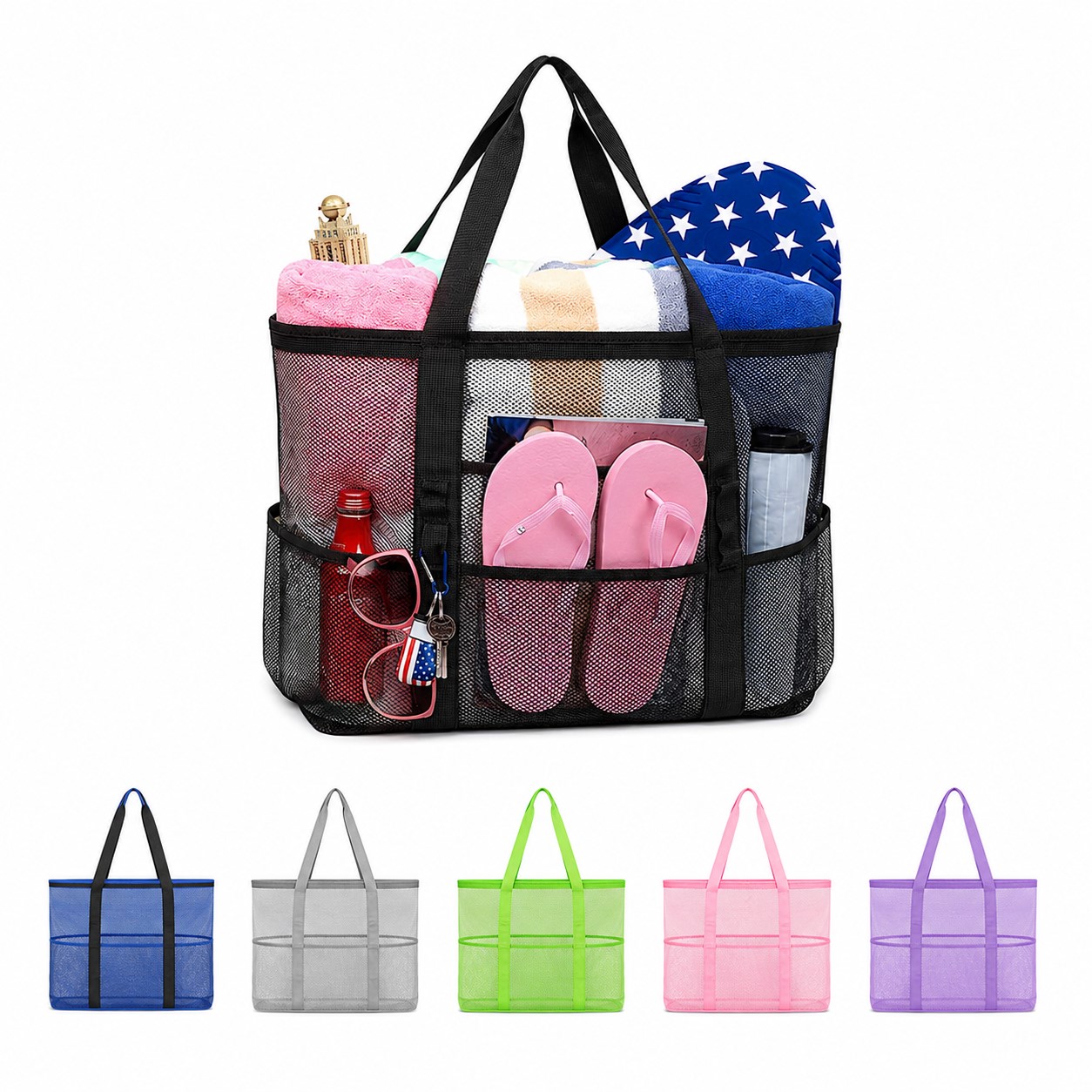 Nylon Mesh Eight Pocket Beach Tote