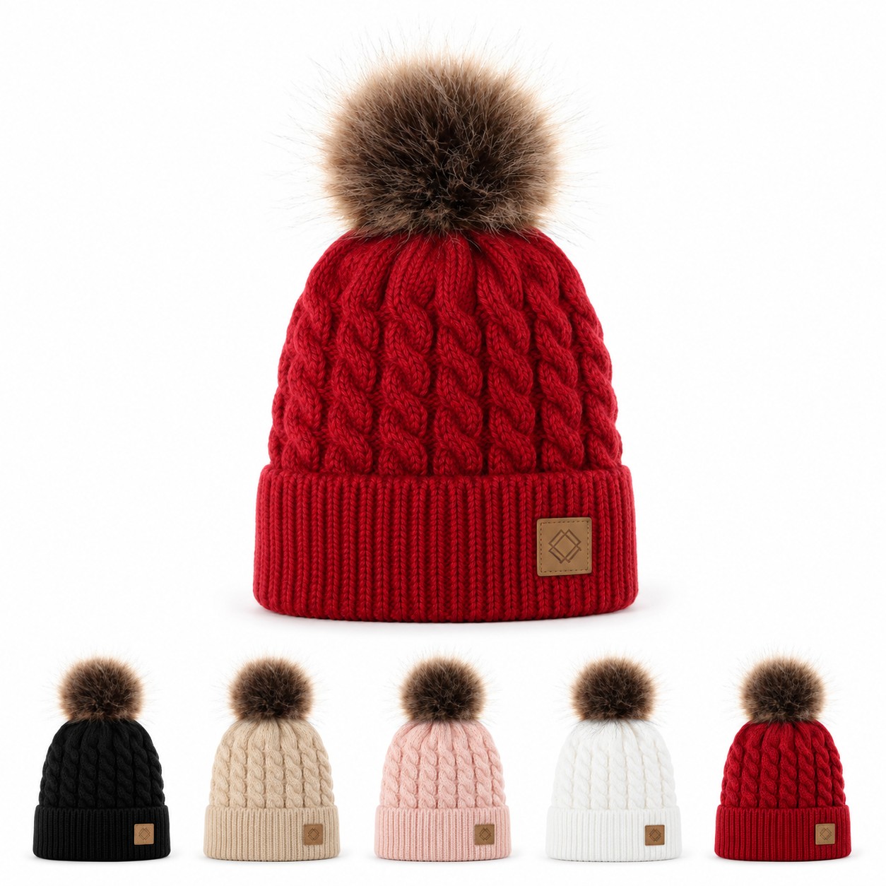 Nylon Cuffed Pom Beanie Hat