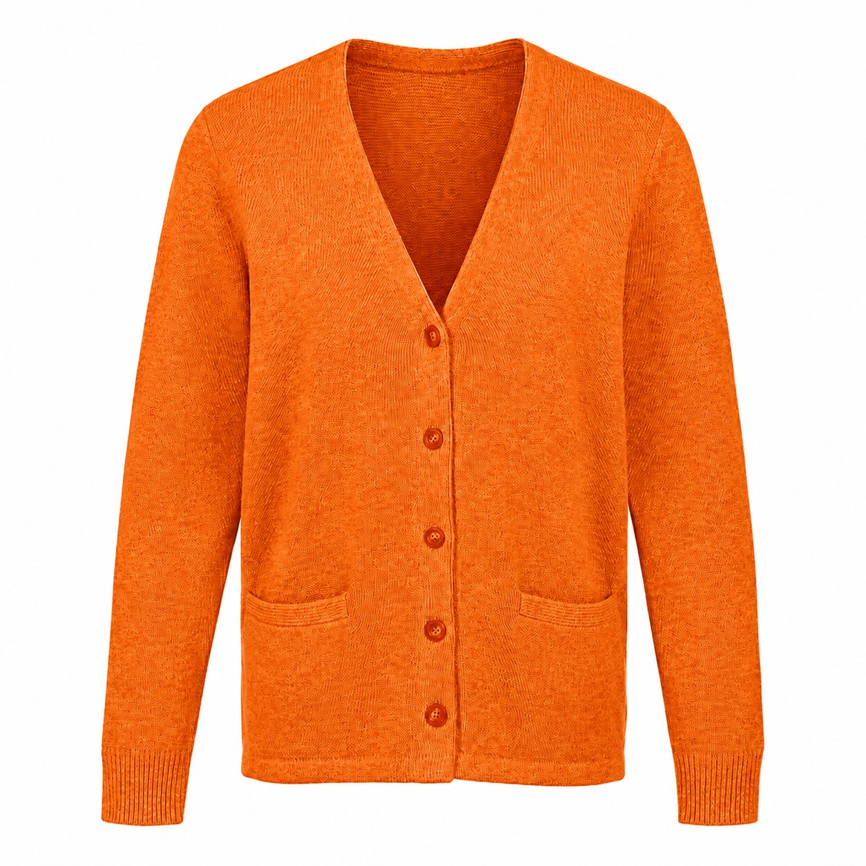 Ladies Acrylic Button Cardigan — Orange