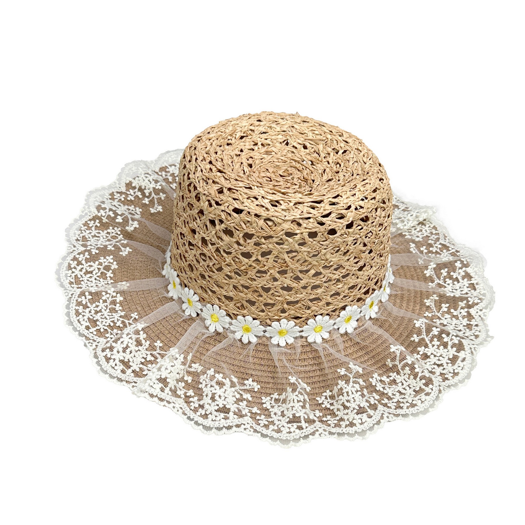 Straw Daisy Lace Wide Brim Sun Hat — view 2