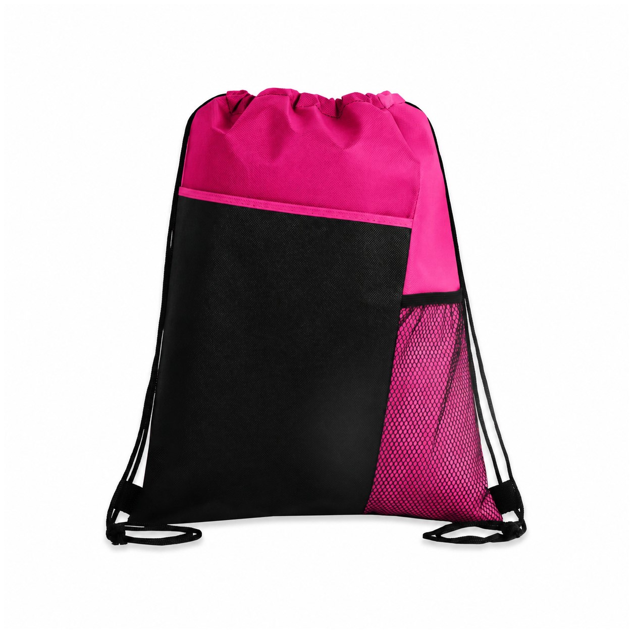 Tri-Color Mesh Drawstring Backpack — Fuchsia Pink