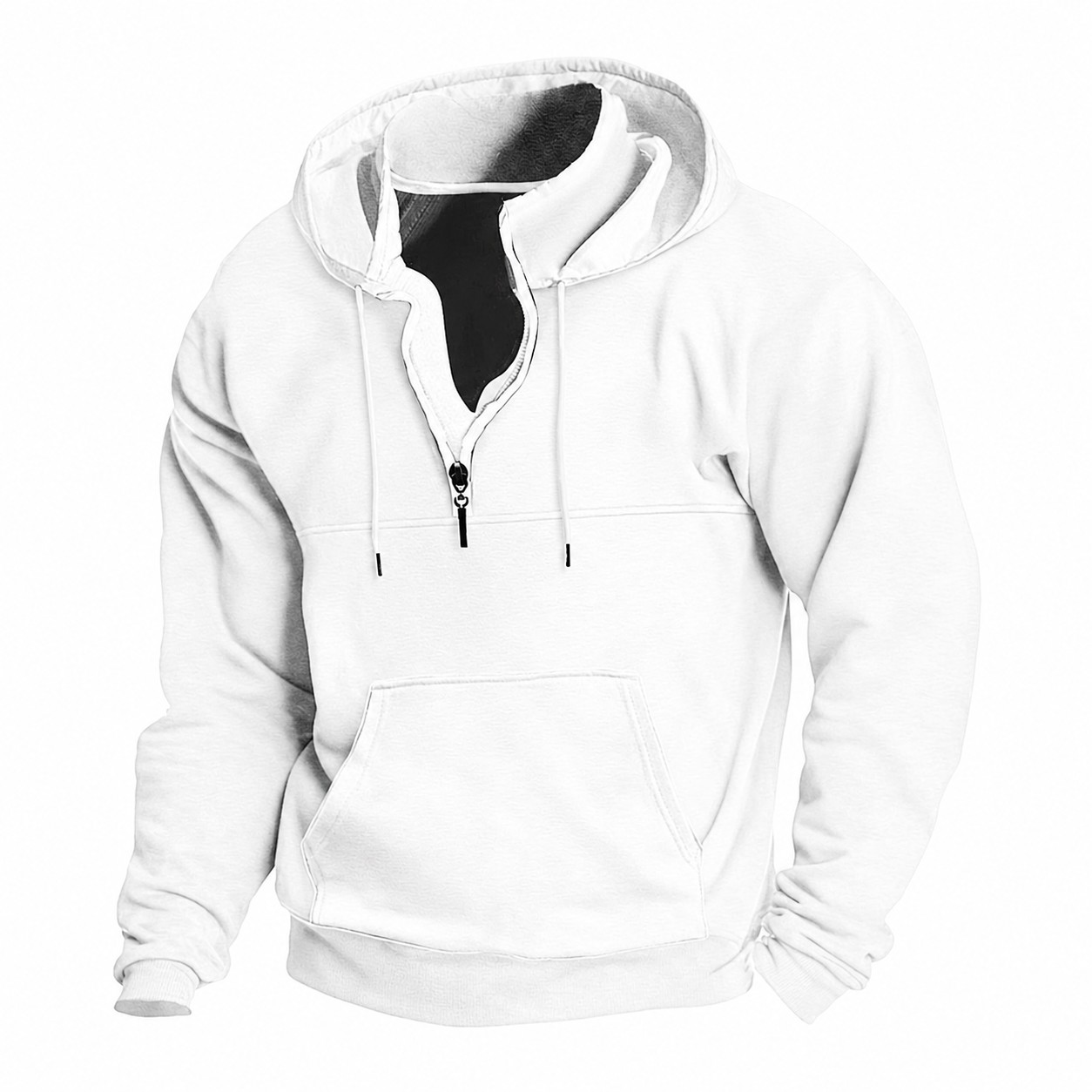 Slim Quarter Zip Hooded Sweatshirt — White