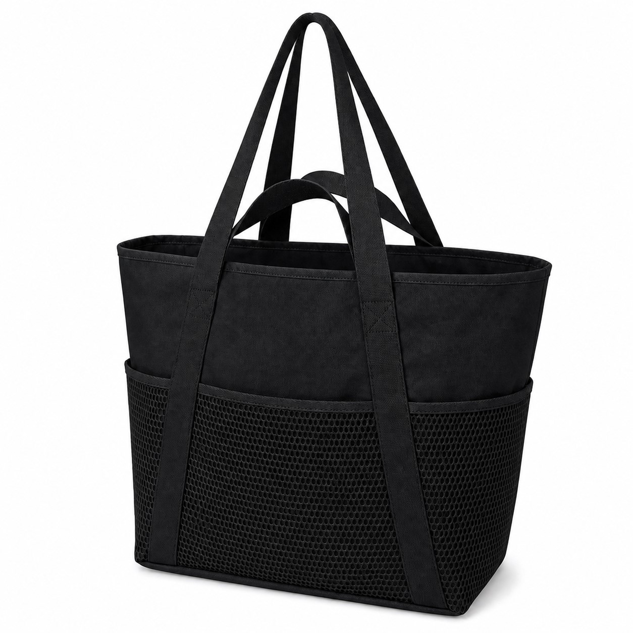 Polyester Beach Tote With Zipper Closure — Black