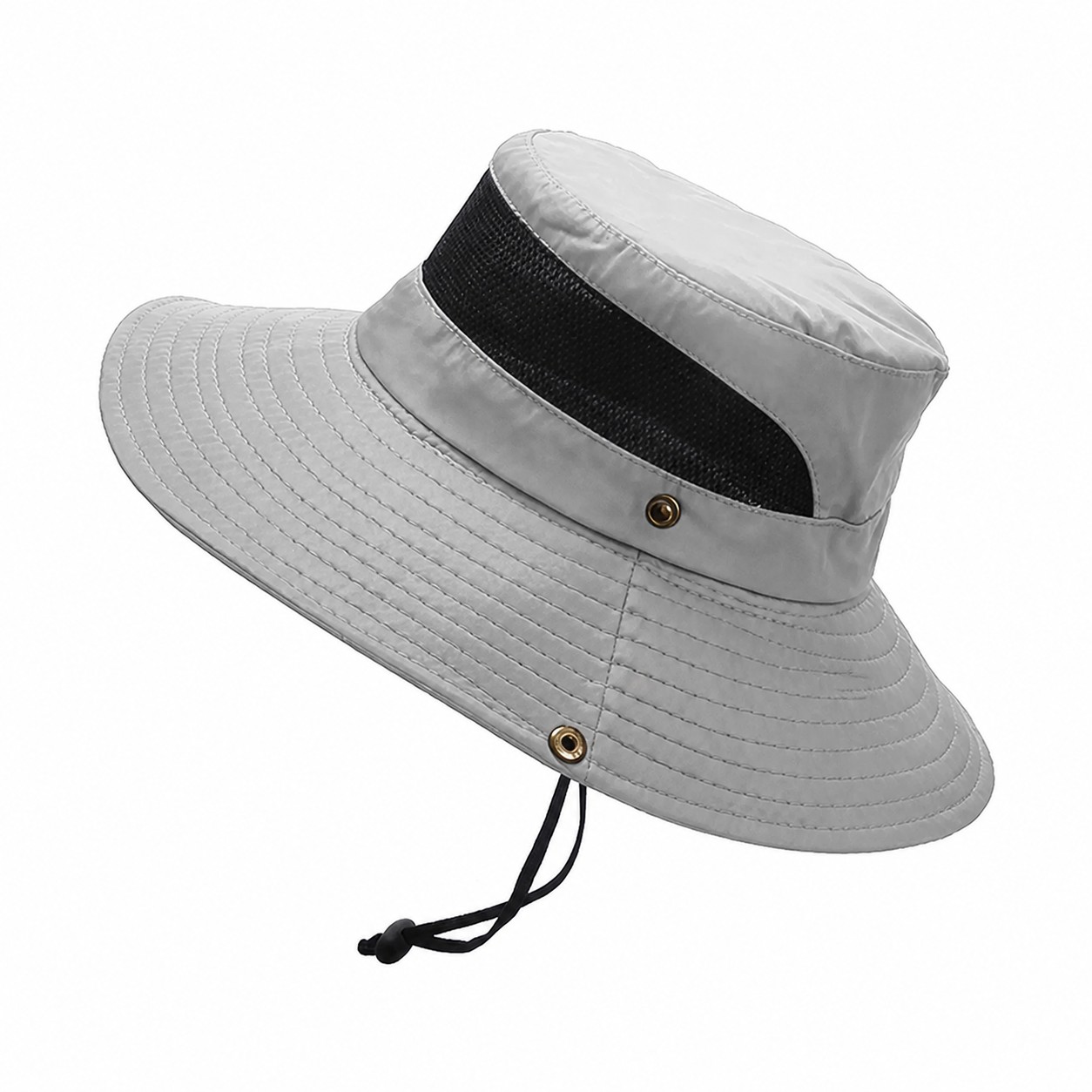 Polyester Fishing Bucket Shade Hat — Light Gray