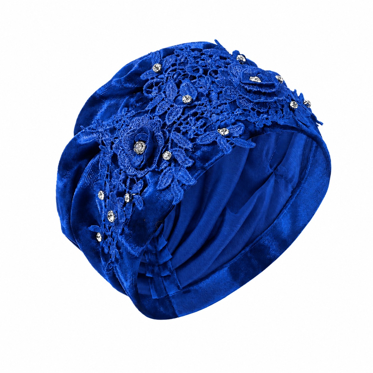 Velvet Lace Flower Turban Hat — Royal Blue