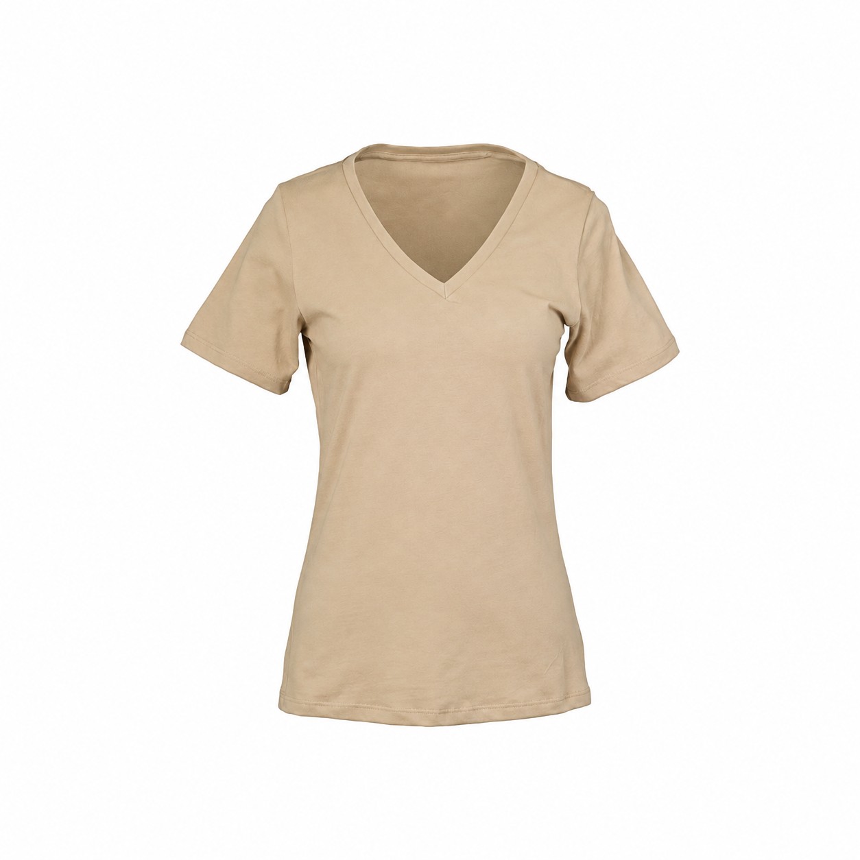 Ladies Ringspun Cotton V Neck Shirt — Tan Beige