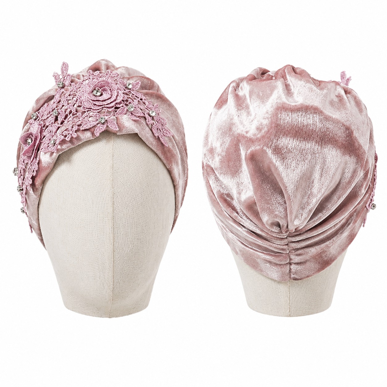 Velvet Lace Flower Turban Hat