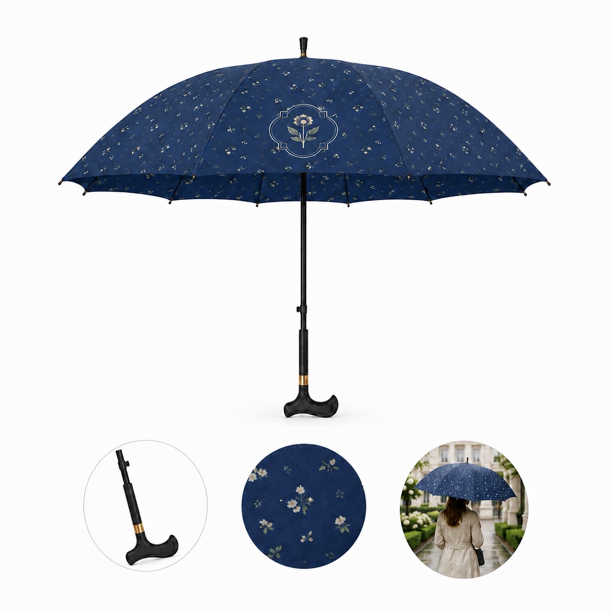 Waterproof Pongee Walking Stick Umbrella