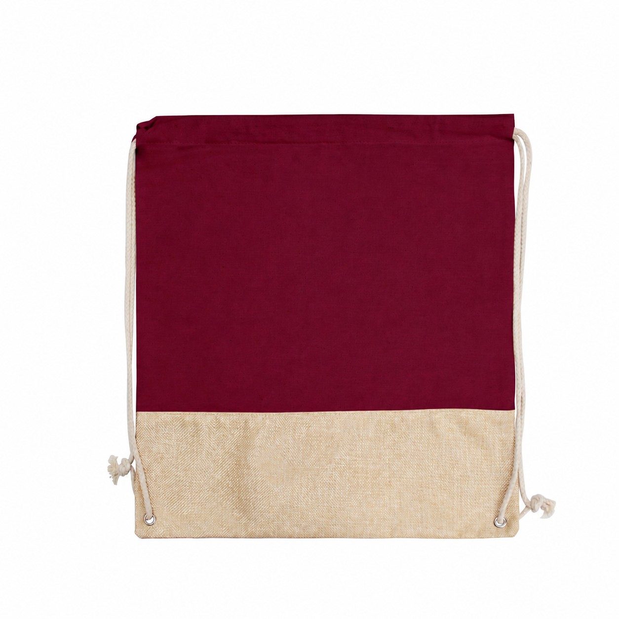 Cotton Metal Grommets Drawstring Bag — Wine Red