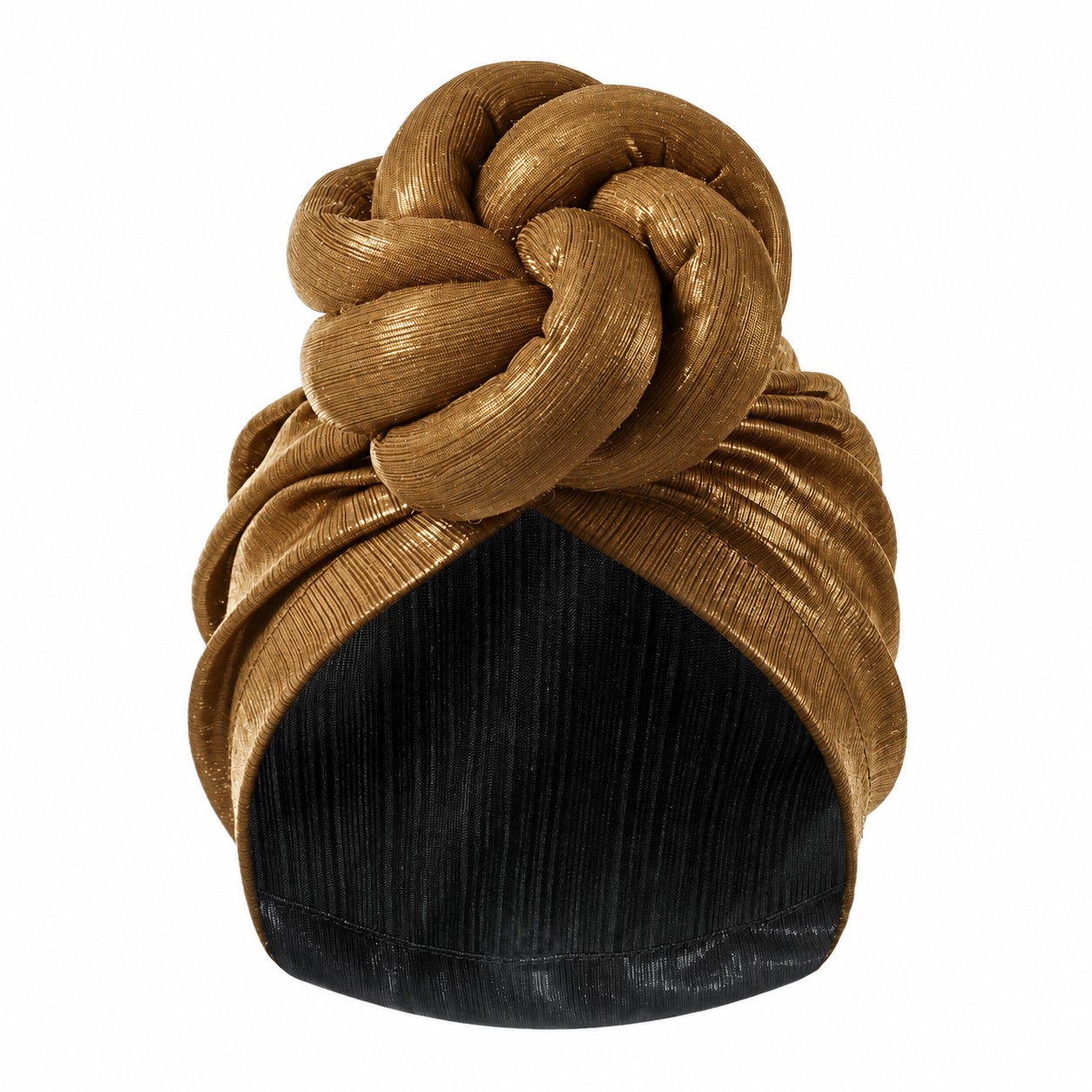 Ice Silk Shiny Knot Turban Hat — Golden Brown