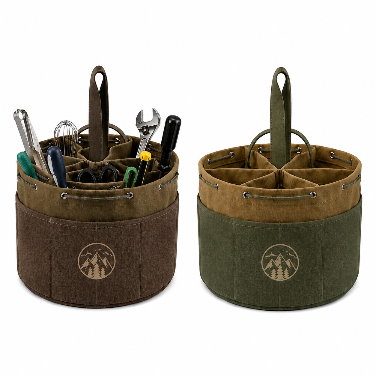 Round Canvas Six Compartment Tool Bag